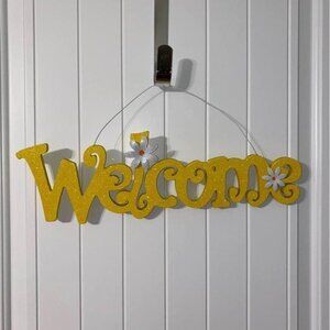 WELCOME sign hanging decoration yellow glitter letter silhouette flower decor